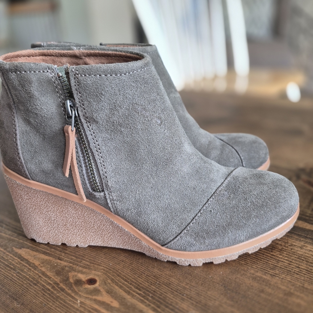 Sage Green TOMS Suede Ankle Boots - Picture 2 of 5